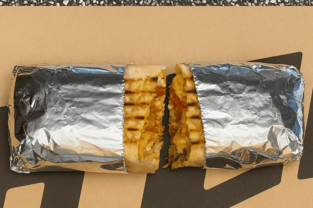 Grilled French tacos served with crispy fries, ketchup, and ice-cold Coke, a perfect quick meal combo for couple